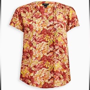 Torrid Flowery Print Tie-Neck Blouse